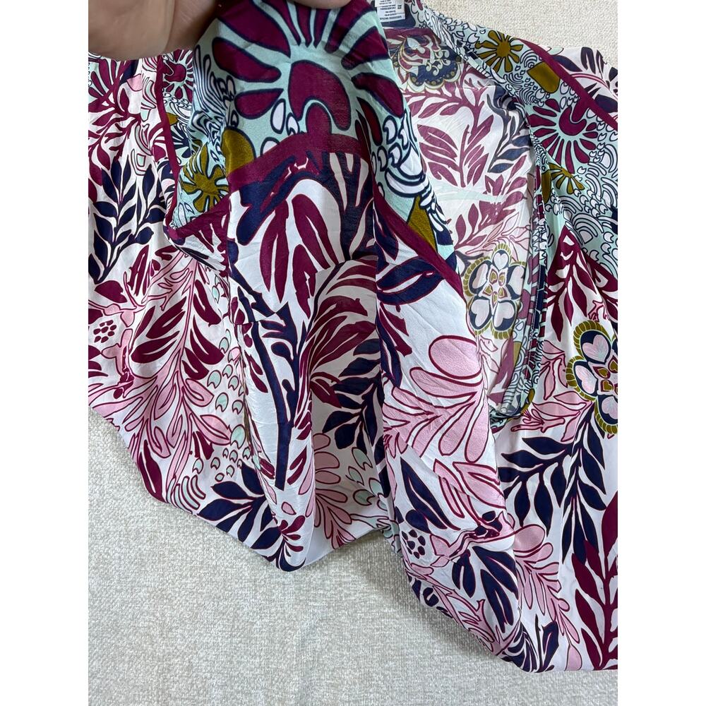 Anthropologie Women's One Size White Maroon Floral Print Open Front Shrug Top - Picture 10 of 11